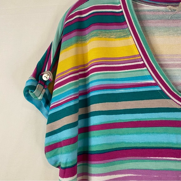 WESTBOUND Petite Chasing Stripe Short Sleeve Button Detail V-Neck Top Size PXL - Picture 5 of 15